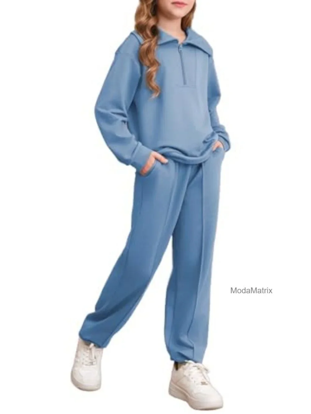 Girls 2-Piece Track Suit Half Zip Crop Top Jogger Pants Cotton Blend Set
